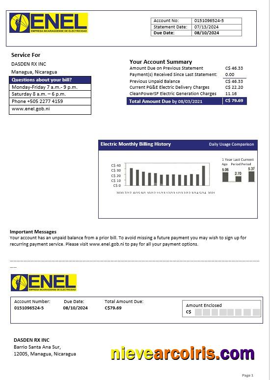 Nicaragua Nicaraguan Electricity Company ENEL electricity business utility bill